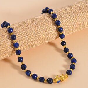 New Pixiu Feng Shui Lapis Lazuli 258.50 ctw Beaded Necklace  18-20 Inches